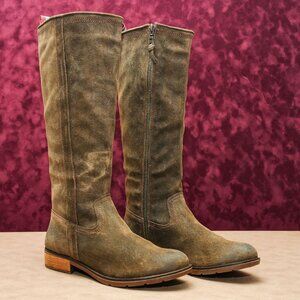 Sofft Woman Blum Tan Distress Suede Comfortable Western Riding Zip Knee Boots 8